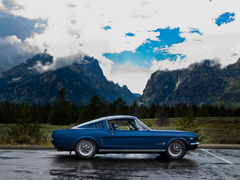 Mustang in front of the Tetons for your time